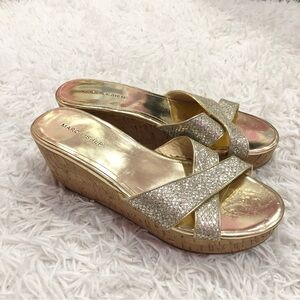 Marc Fisher Cilla 2 Glitter Heel‎ Wedges Gold 9